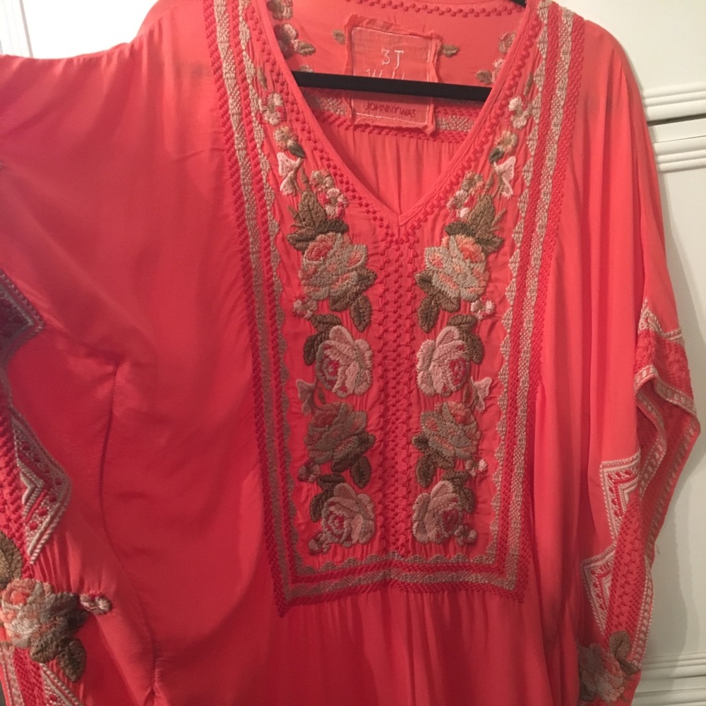 Johnny Was Boho Embroidered Kaftan Dress